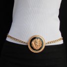 New Women Fashion Gold Black Metal Belt Round Lion Head Hip Waist XS S M L 25-40