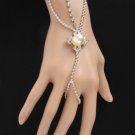 WOMEN SILVER METAL FASHION HAND CHAIN DRESSY BRACELET SLAVE RING IMITATION PEARL
