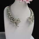 NEW WOMEN SILVER CHOKER 2 BIG LONG TIGERS BODY PANTHERS METAL FASHION NECKLACE