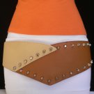 NEW WOMEN ELASTIC HIP WAIST BROWN BEIGE WIDE WESTERN BELT SPIKES 28"-36" S/M/L