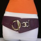 NEW WOMEN ELASTIC PURPLE WESTERN WIDE FASHION BELT SILVER BUCKLE 28"-40" S-XL