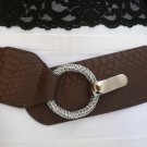 NEW WOMEN ELASTIC BROWN FAUX LEATHER FASHION BELT CHAIN RING BUCKLE 31"-40" S-XL