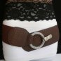 NEW WOMEN ELASTIC BROWN FAUX LEATHER FASHION BELT CHAIN RING BUCKLE 31"-40" S-XL