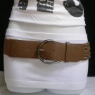 NEW WOMEN WAIST HIP ELASTIC BROWN FASHION BELT RINGS PEWTER BUCKLE 27"-36" S / M
