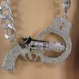NEW MEN SILVER METAL CHAIN LINKS NECKLACE GUN HANDCUFFS GANGSTER PENDANT HIP HOP