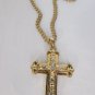 NEW MEN FASHION LONG METAL CHAINS NECKLACE GOLD LARGE CROSS PENDANT HIP HOP