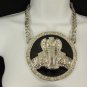 New Women Silver Metal Chain Fashion Necklace Big Cobra Snake Round Pendant Huge