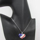 New Women Silver Metal Chain Fashion Necklace American Flag Heart USA Rhinestone
