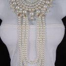 Jenne New Women 19" Extra Long Fashion Gold Necklace Big Imitation Pearl Beads
