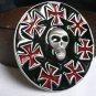 NEW WOMEN MEN ROUND FASHION BIG BELT BUCKLE SILVER SKULL RED CROSSES BLACK