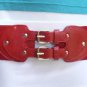 NEW WOMEN ELASTIC HIP WAIST RED FAUX LEATHER WESTERN BELT 2 DOUBLE BUCKLES S-M-L