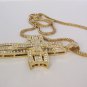 Men Metal Chains 17" Long Fashion Necklace Wide Gold Large 3D Cross Rhinestones