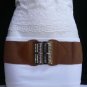 NEW WOMEN ELASTIC HIP WAIST BROWN FASHION BELT PEWTER METAL BUCKLE 28"-38" S / M