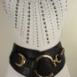 New Women Black Faux Leather Elastic Fashion Belt Gold Hook Buckle S M 27"-38"
