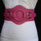 NEW WOMEN ELASTIC HIP WAIST PINK WESTERN FASHION BELT RING 2 SILVER BUCKLES S M