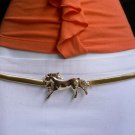 NEW WOMEN ELASTIC NARROW METAL THIN FASHION BELT GOLD HORSE BUCKLE 27"-40" S M L