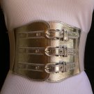 NEW WOMEN SILVER ELASTIC FASHION CORSET BELT HIP HIGH WAIST THREE BUCKLES XS S M