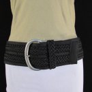 R New Women Black Elastic Braided Fashion Belt Big Metal Buckle M / L 31"-38"