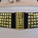 New Women Black Elastic Fashion Belt Gold Studs Buckle Low Hip Waist S M 28"-38"