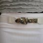 NEW WOMEN ELASTIC HIP HIGH WAIST WHITE THIN BELT LONG SILVER BUCKLE 27"-36" S M