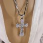 New Men Silver Stainless Steel Long Metal Necklace Cross Jesus Christ Pendant