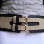 N WOMEN HIP HIGH WIAST ELASTIC BLACK BEIGE BELT BOUBLE GOLD BUCKLE FITS S M L XL