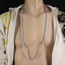 New Men Long Silver Mini Metal Double Chain Links Long Fashion Necklace Hip Hop