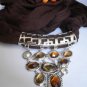 NEW WOMEN BROWN SOFT FABRIC SCARF NECKLACE SILVER TRIANGLE PENDANT BIG BEADS