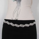 NEW WOMEN HIP WAIST THIN SILVER METAL WHITE SILK TIE FASHION BELT 22"-36" XS S M