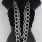 New Women Silver Chunky Metal Chain Link Fashion Necklace 2 Strands Extra Long
