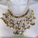 Hand Made Women White Beads Brown Stones Shells Statement Fashion Necklace