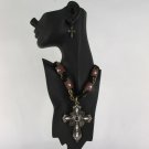 New Women Brown Rope Gold Chain Metal Cross Fashion Necklace Heart Key Earring