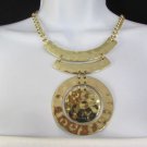 Trendy Women Gold Metal NY Big Circle Pendant Statement Fashion Necklace