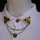 NEW WOMEN GOLD BLACK TRIANGLE SHIRT COLLAR BLOUSE TIP CHAINS RIVET PINS WESTERN