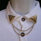 NEW WOMEN GOLD TRIANGLE SHIRT COLLAR BLOUSE TIPS CHAINS RIVET PINS WESTERN PUNK