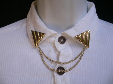 NEW WOMEN GOLD TRIANGLE SHIRT COLLAR BLOUSE TIPS CHAINS RIVET PINS WESTERN PUNK