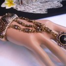N WOMEN GOLD CUFF SILVER BLACK PEWTER RHINESTONE WAVES BRACELET SLAVE BEAD RING