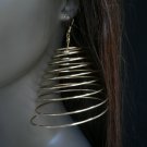NEW WOMEN FASHION ROUND GOLD BIG SPRING CONES CHAINS LARGE EARRINGS SET 3" HOOK