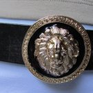 NEW WOMEN GOLD BLACK METAL WESTERN BELT BUCKLE BIG ROUND SHAPE LION HEAD FACE
