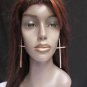 NEW WOMEN LONG SILVER METAL FASHION CROSS EARRINGS SET 3.5" MULTI RHINESTONES
