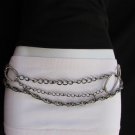WOMEN OVAL RUST SILVER METAL CHAINS FASHION BELT SILVER RHINESTONES 27-45" S M L