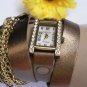 NEW WOMEN QUARTZ WATCH RUSTY GOLD BRONZE CHAINS FAUX LEATHER BRACELET RHINESTONE