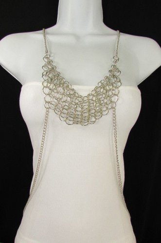 New Women Silver Multi Row Metal Body Chains Long Necklace Fashion Jewelry