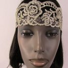 New Women Elastic Fabric Fashion Headband Big Flowers Beige / Black Lace Fabric