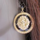 NEW WOMEN FASHION GOLD BLACK METAL EARRINGS BIG ROUND LION HEAD CIECLES 3" DROP