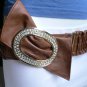 NEW WOMEN BROWN ELASTIC FASHION BELT BOW RHINESTONES BUCKLE 25"-35" SIZE XS S M