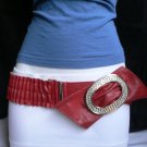 NEW WOMEN RED ELASTIC FASHION BELT OVAL RHINESTONES BIG BUCKLE 25"-35" XS S M