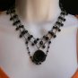 NEW WOMEN BLACK BEADS SHORT GOTHIC NECKLACE CHOKER BIG ROSE FASHION SILVER CHAIN
