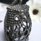 NEW WOMEN FASHION LONG NECKLACE SILVER OWL PENDANT SMALL WING PENNY & LEAFS
