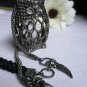 NEW WOMEN FASHION LONG NECKLACE SILVER OWL PENDANT SMALL WING PENNY & LEAFS